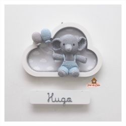 Elefantinho com macacão - Nuvem Branca - Porta Maternidade
