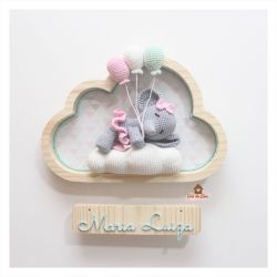 Elefantinha Dormindo - 3 balões - Nuvem Média - Porta Maternidade