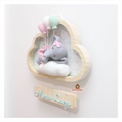 Elefantinha Dormindo - 3 balões - Nuvem Média - Porta Maternidade
