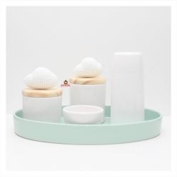 Kit Higiene - Nuvens - 5 peças - Bandeja Oval - Garrafa Mini