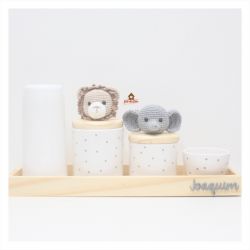 Elefante + Leão - Kit Higiene Poá - 5 peças