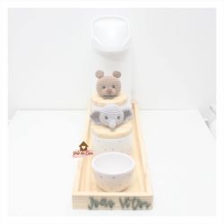 Elefante + Urso - Kit Higiene - 5 peças - Poá - Bandeja Madeira G