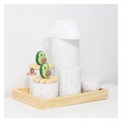 Abacates - Kit Higiene - 6 peças - Poá - Bandeja Madeira  - Garrafa G